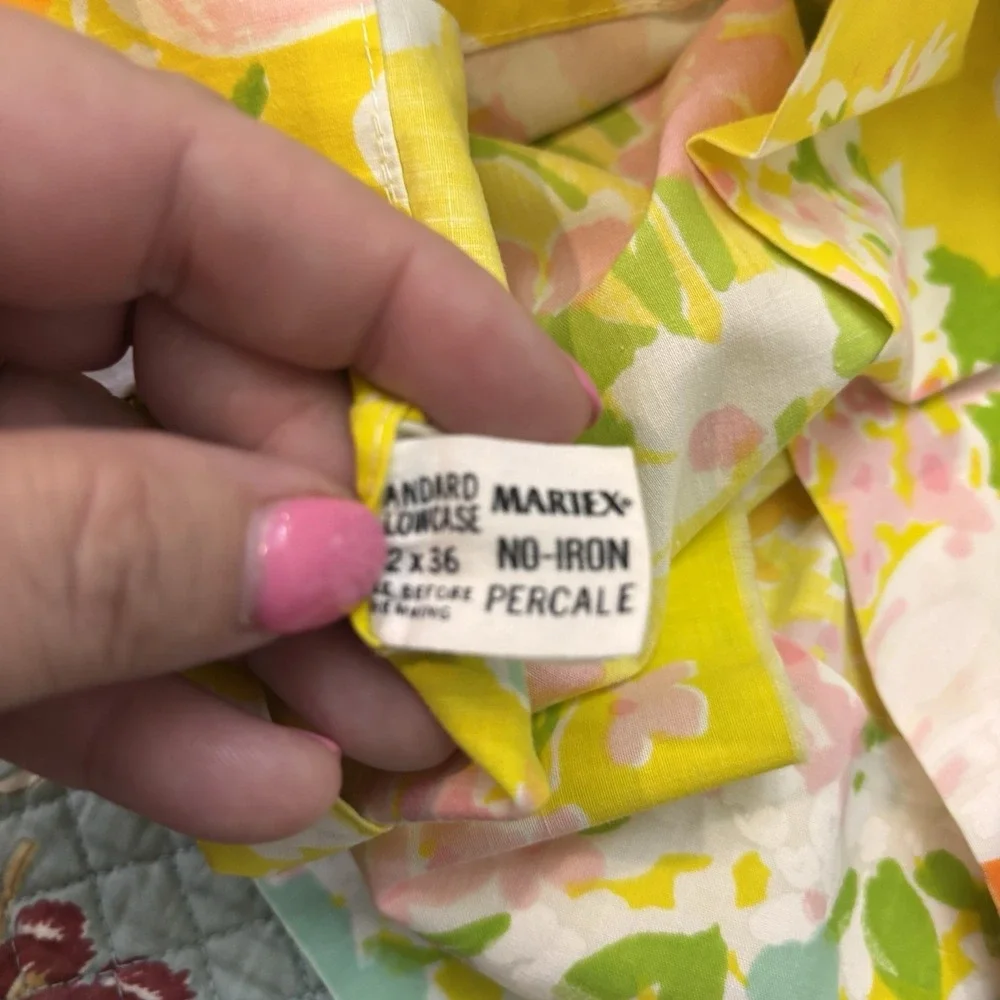 Vintage Martex Presslin Floral Pillowcase Standard 42x36 Yellow Cotton Blend USA